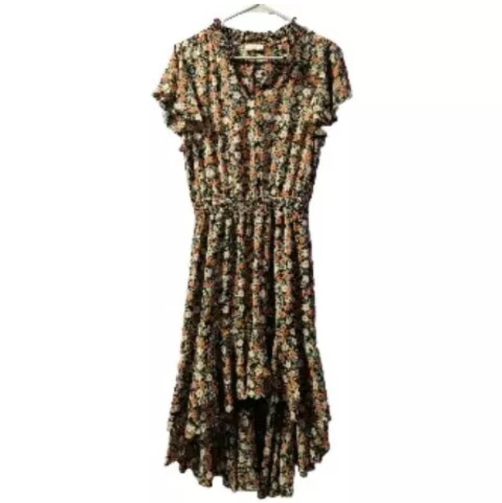 Kori Womens Boho Floral Sheer Dress Multi-Color V-Neck  Size Small